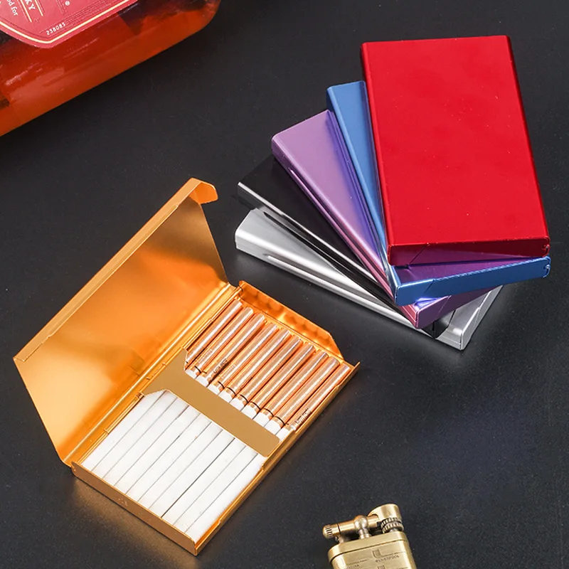 

10Cm Lengthened Metal Portable Cigarette Case 20 Cigarette Case Light Plate Mirror Lengthened Thin Cigarette Case