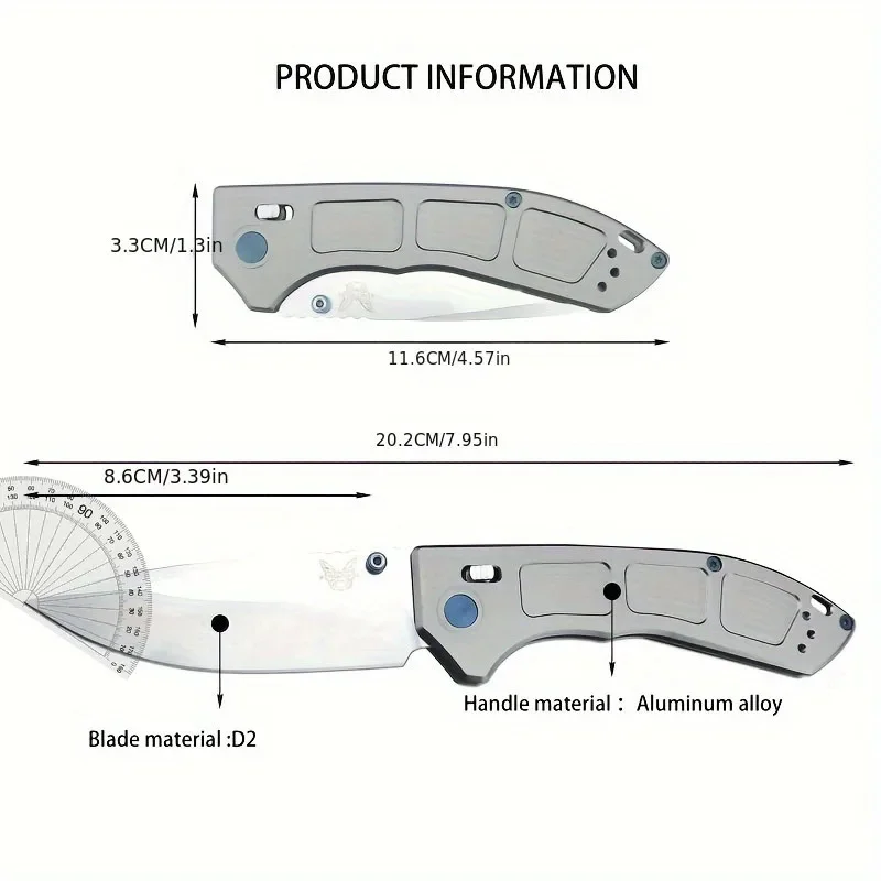 BM 748 Folding Knife D2 Blade Gray Aluminum Handle Outdoor Tactical Hunting Camping Hiking Portable EDC Knife With Pocket Clip