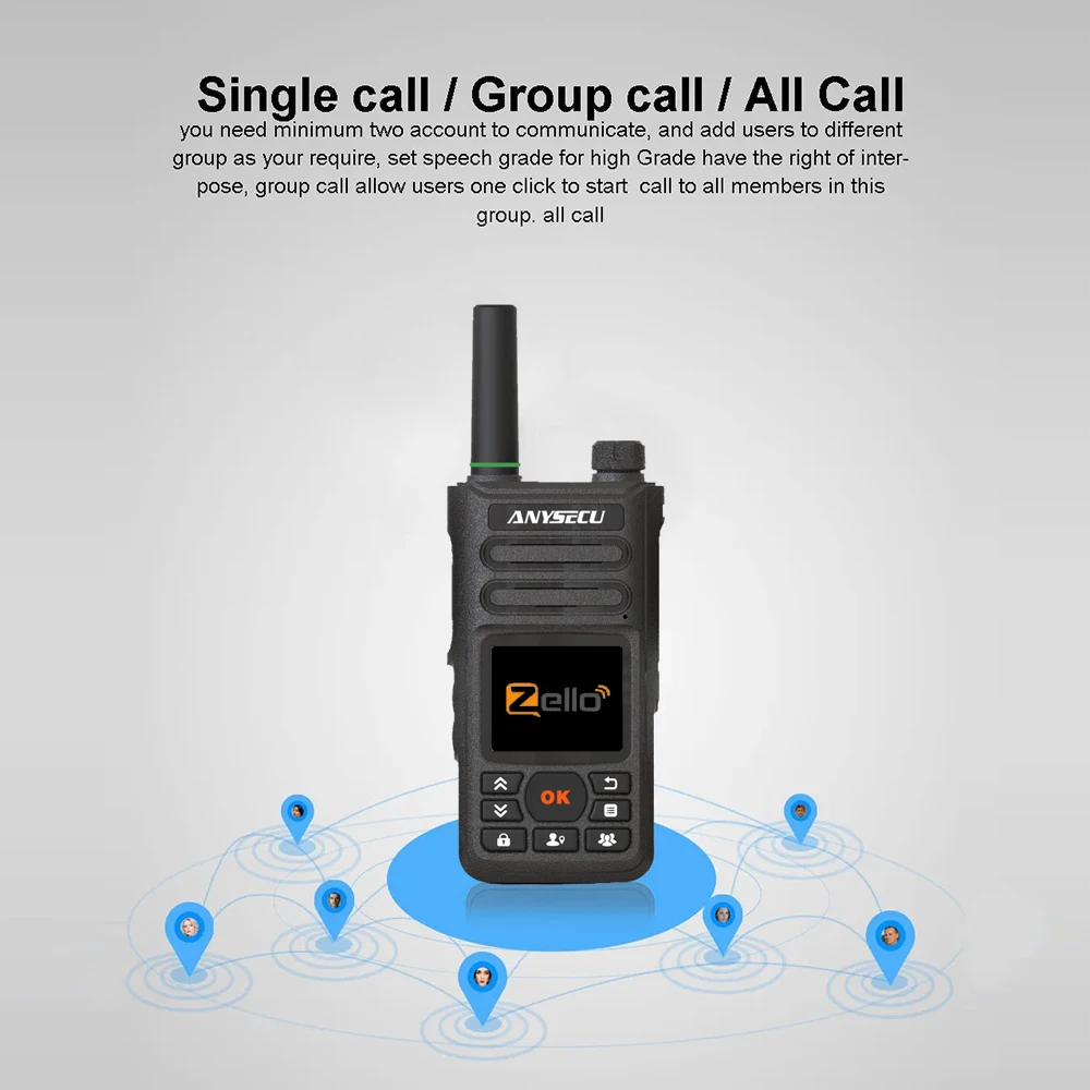 Anysecu 4G T56วิทยุเครือข่าย, 5.1.1แอนดรอยด์ V2พร้อม GPS WiFi zello PTT walkie talkie