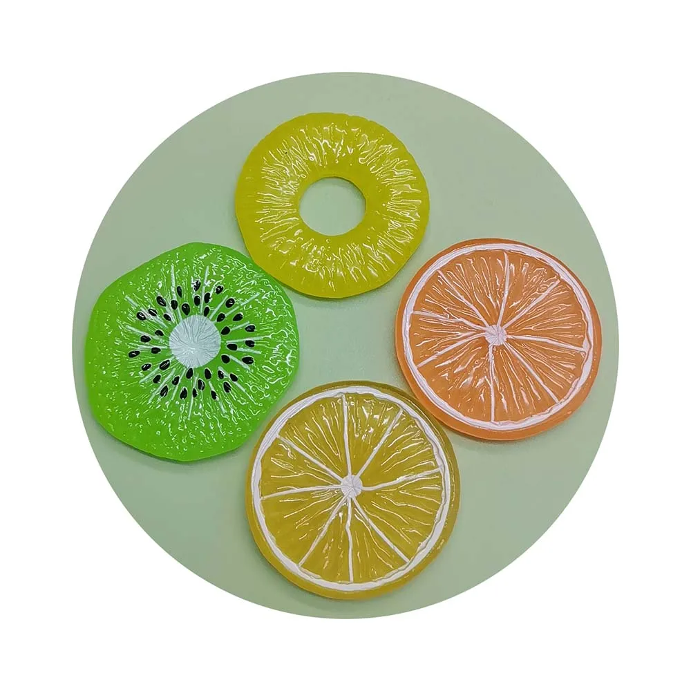 Shiny Lemon Kiwi Pineapple Fruit Slice Flat back Resin Cabochon Custom Miniature Food Art Supply Decoration Charm Craft