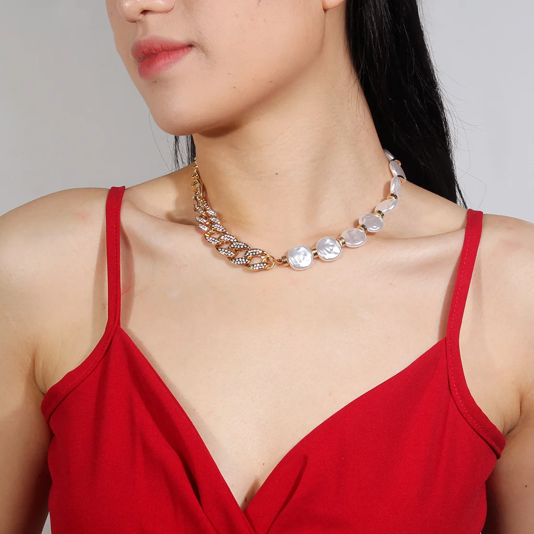 DIY accessories European and American fashion Cuban chain jewelry, special-shaped pearl connection chain, versatile women's neck