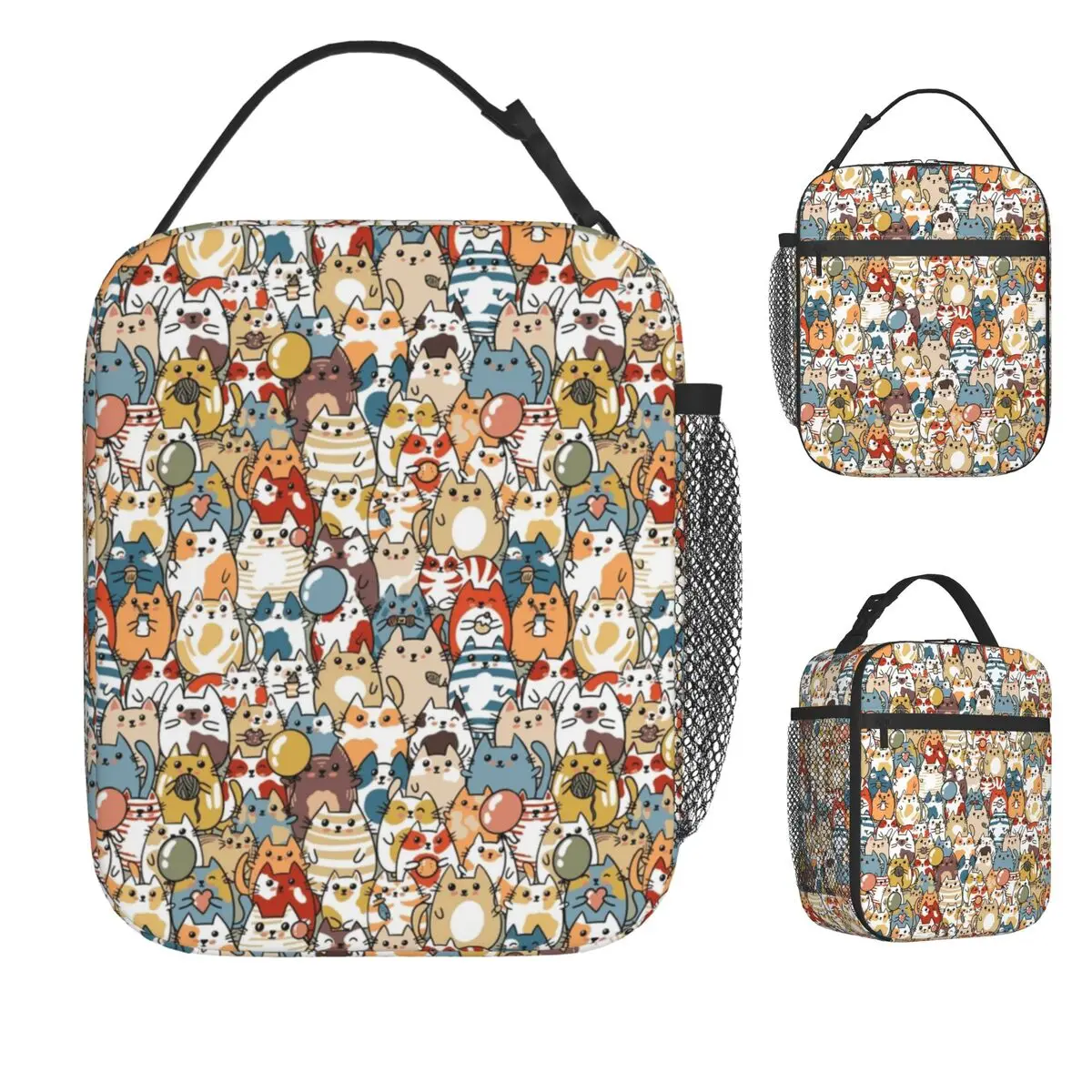 

Милые кошки, повторяющаяся сумка для обеда, красочные забавные животные, изолированный ланч-бокс с героями мультфильмов, уличная сумка-холодильник, Оксфорд, термосумки для обеда