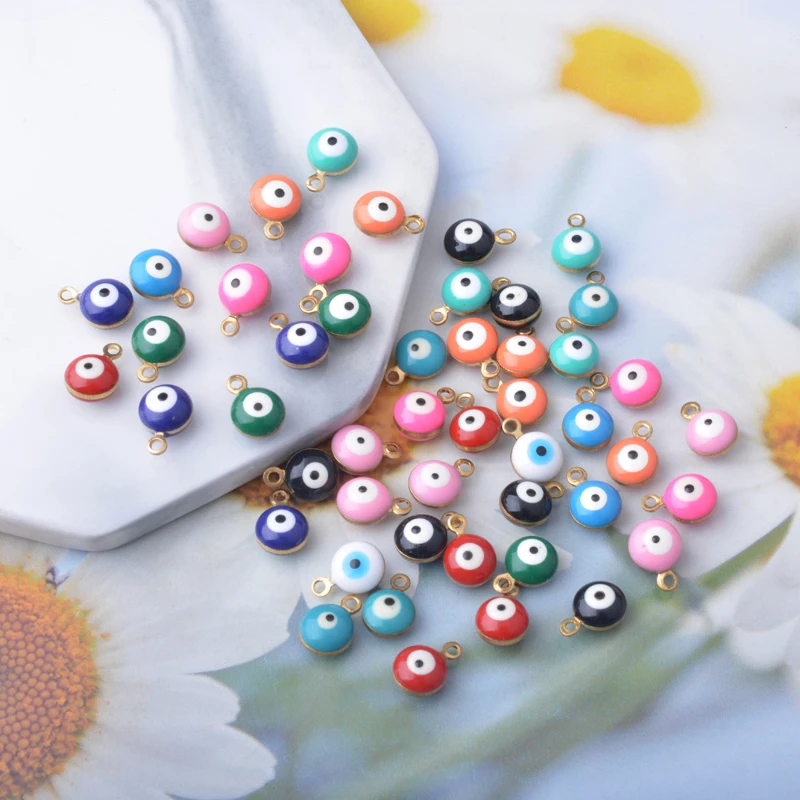 30 Stück doppelseitige Böses-Auge-Anhänger aus Kupfer mit Emaille, Glücksbringer-Mini-Anhänger für Armbänder, Halsketten, Ohrringe und Accessoires – Detail 5