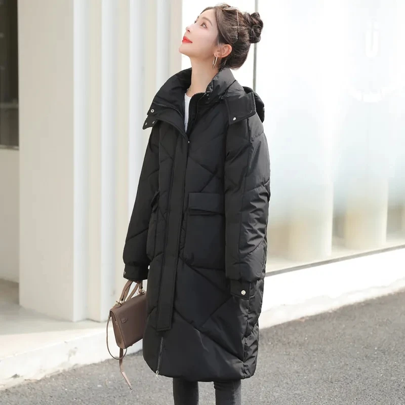 Winter Jacket Women Long 2023 New Down Cotton Jacket Korean Loose All-match Thick Parkas Female Hooded Over Knee Padded Coat