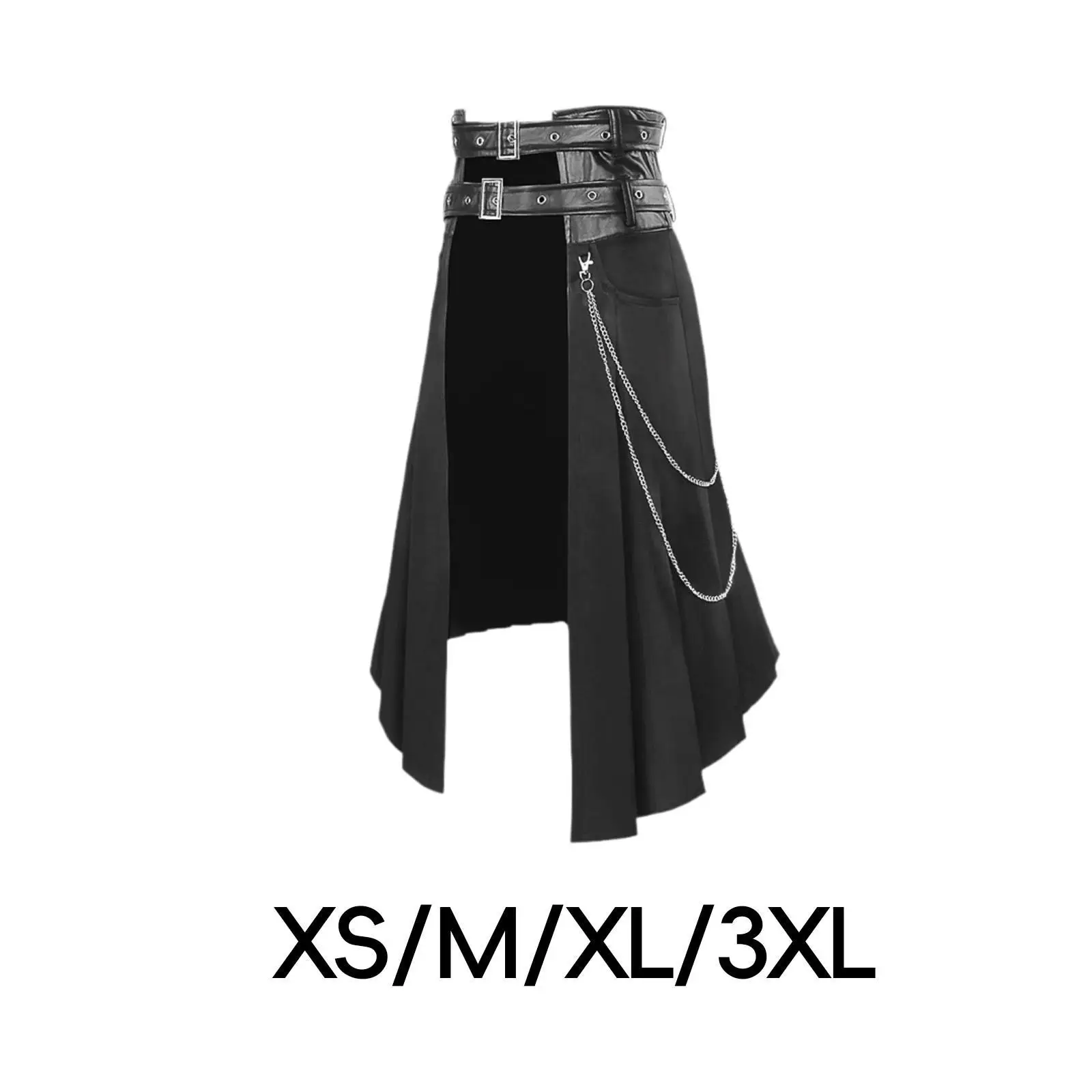 Men's Punk Skirt Pleated Skirt Cocktail Decorative Adjustable Belt Steampunk Black with Pockets Daily Skirt Metal Chains Skirt