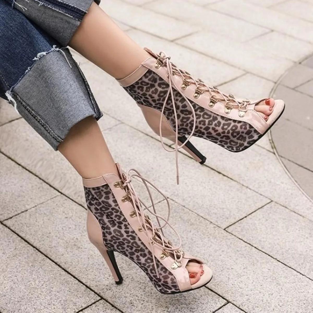 

thin heel fish mouth dancing sandals women's spring summer bandage hollow short boots jazz dance High Heels