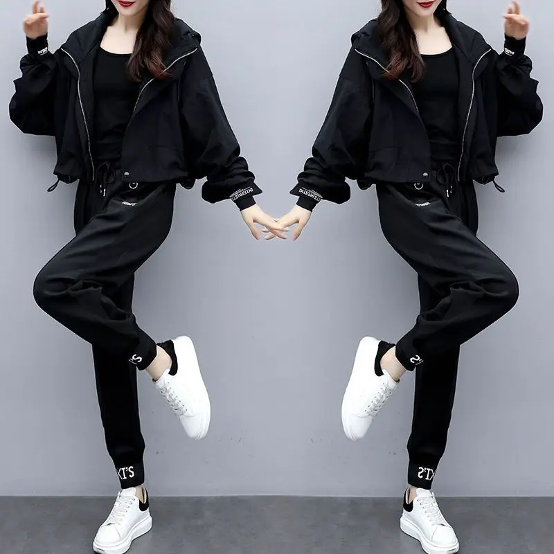 女性用フード付きトラックスーツ,レターパッチワーク,ツーピースセット,ジャケット,パンツ,コート,パンツ,女性,春,秋,スポーティ,ファッション,2022