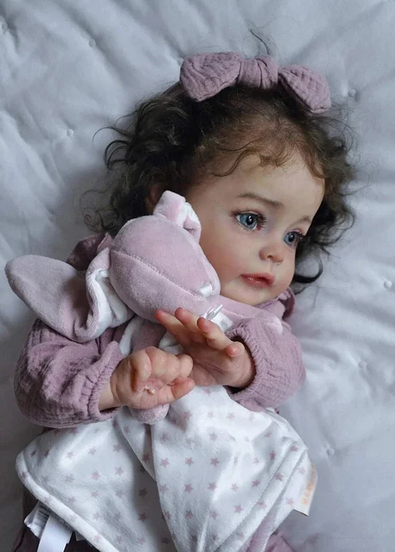 60CM Top Quality Real Baby Size Reborn Sue-Sue 3 Month Hand-Detailed Painting Bebe Doll with Hand Rooted Brown Hair 3D Skin Tone