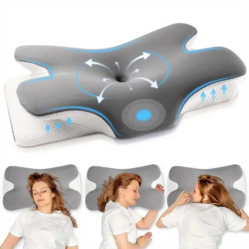 [Breathable Support] Ergonomic Neck Pillow | Breathable | Cervical Support, Design | Back & Side Sleepers | Parents & Elderly