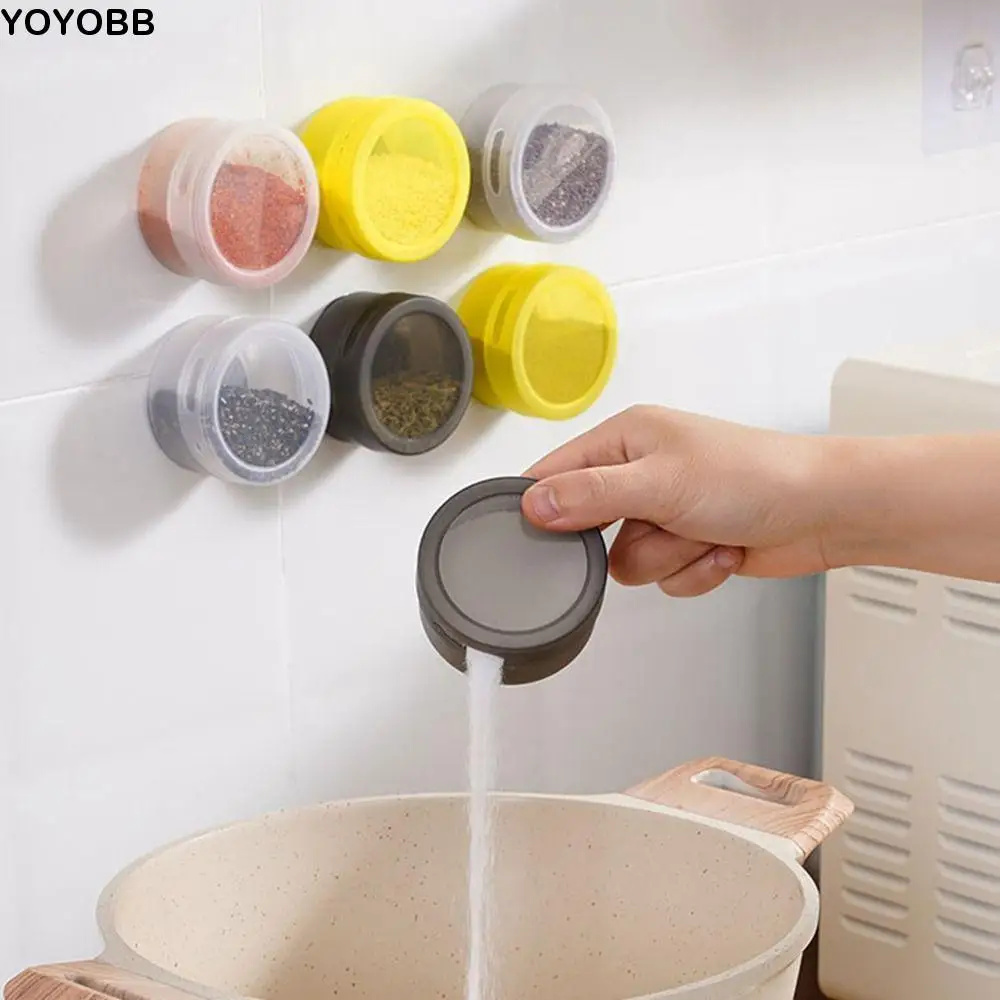 

Plastic Magnetic Seasoning Box Wall-mounted Reusable Salt Storage Box Leak-proof with Lid Spice Storage Container Kitchen