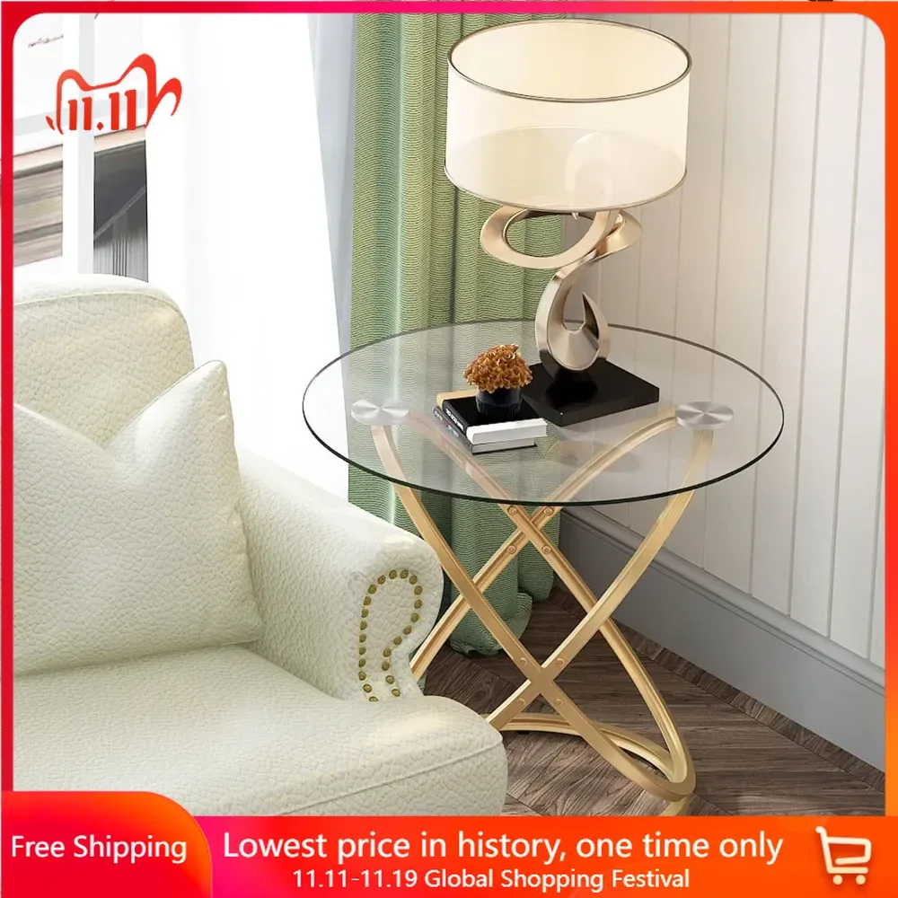 

Glass End Table for Living Room, Round Side Table with Storage, Nightstand for Bedroomend ,Tables in The Living Room