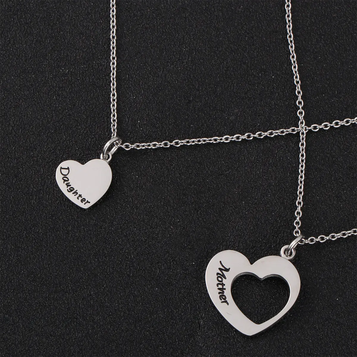 2Pcs Stainless Steel Heart Pendant Necklace Lightweight Durable English Sentence Design Gift for Daughter Women Men Festival