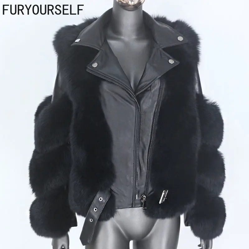 FURYOURSELF 2023 New Warm Real Fur Coat Vest Winter Jacket Women Natural Fox Fur Genuine Leather Outerwear Detachable Locomotive