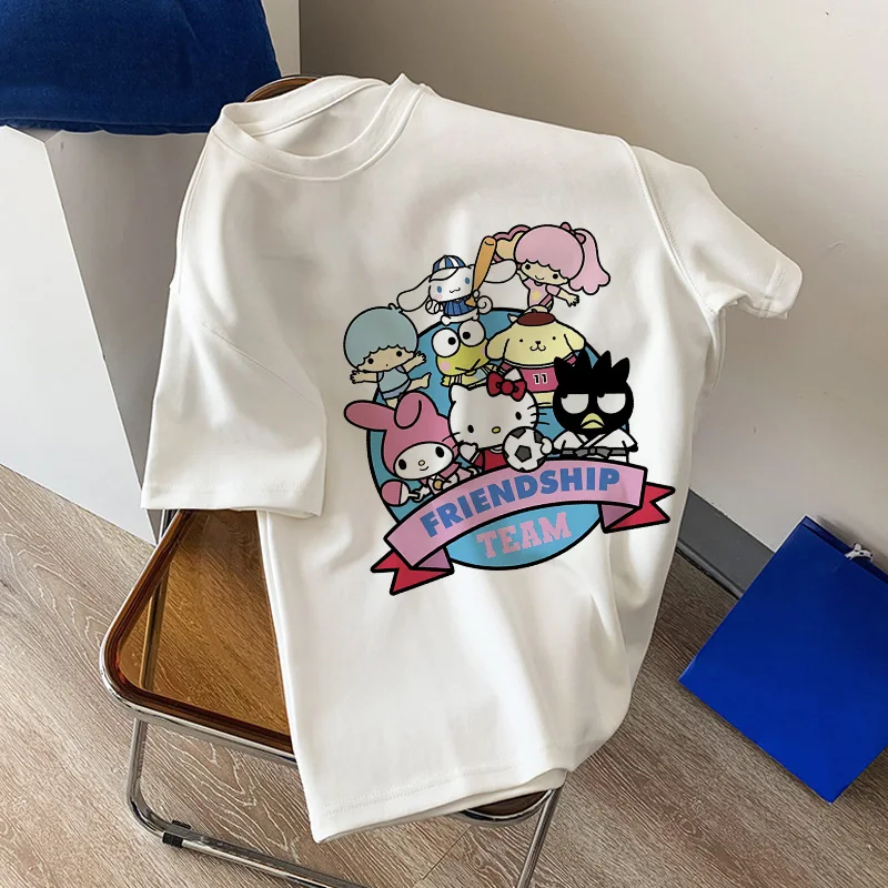 

Sanrio T-shirt Women Cotton Y2K Anime Hello Kitty Tees Shirts Kawaii Cartoons Casual Clothes Harajuku Oversized Streetwear Tops