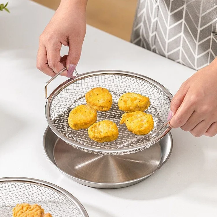 

Stainless Steel Colander Chef Frying Strainer Fishing Colander Double-ear Spoon with Handle Kitchen Oil Filter Pan French Fries