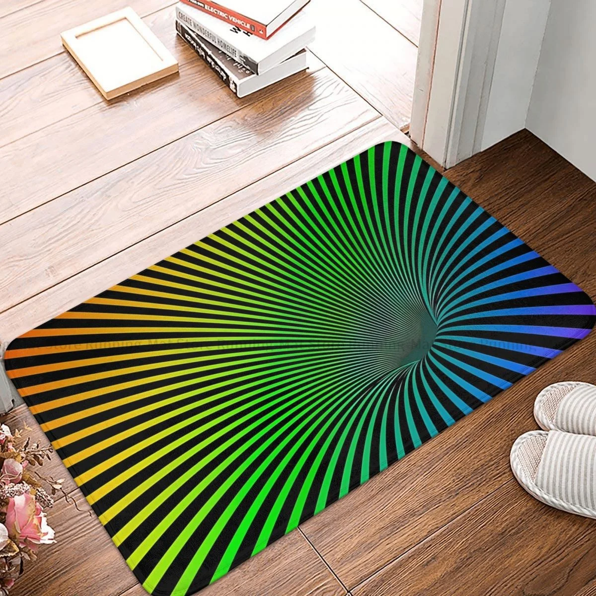 3D Vortex Illusion Anti-Slip Doormat Kitchen Mat Rainbow Vortex Balcony Carpet Welcome Rug Home Decorative