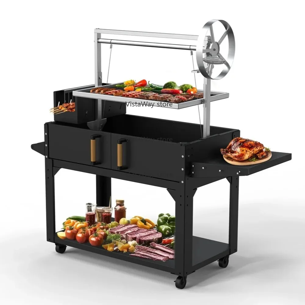 

Argentine Barbecue Charcoal Grill Outdoor Easy To Clean Charcoal BBQ Barbecue Grill Easy To Move With Wheels