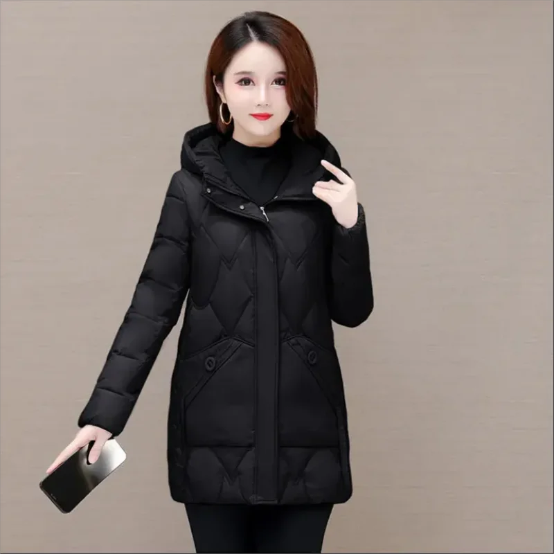 Pardessus rembourré en coton à capuche mi-long pour femme, veste décontractée coupe couvertes, parka UNIS issante, garde au chaud, vêtements d'extérieur, hiver