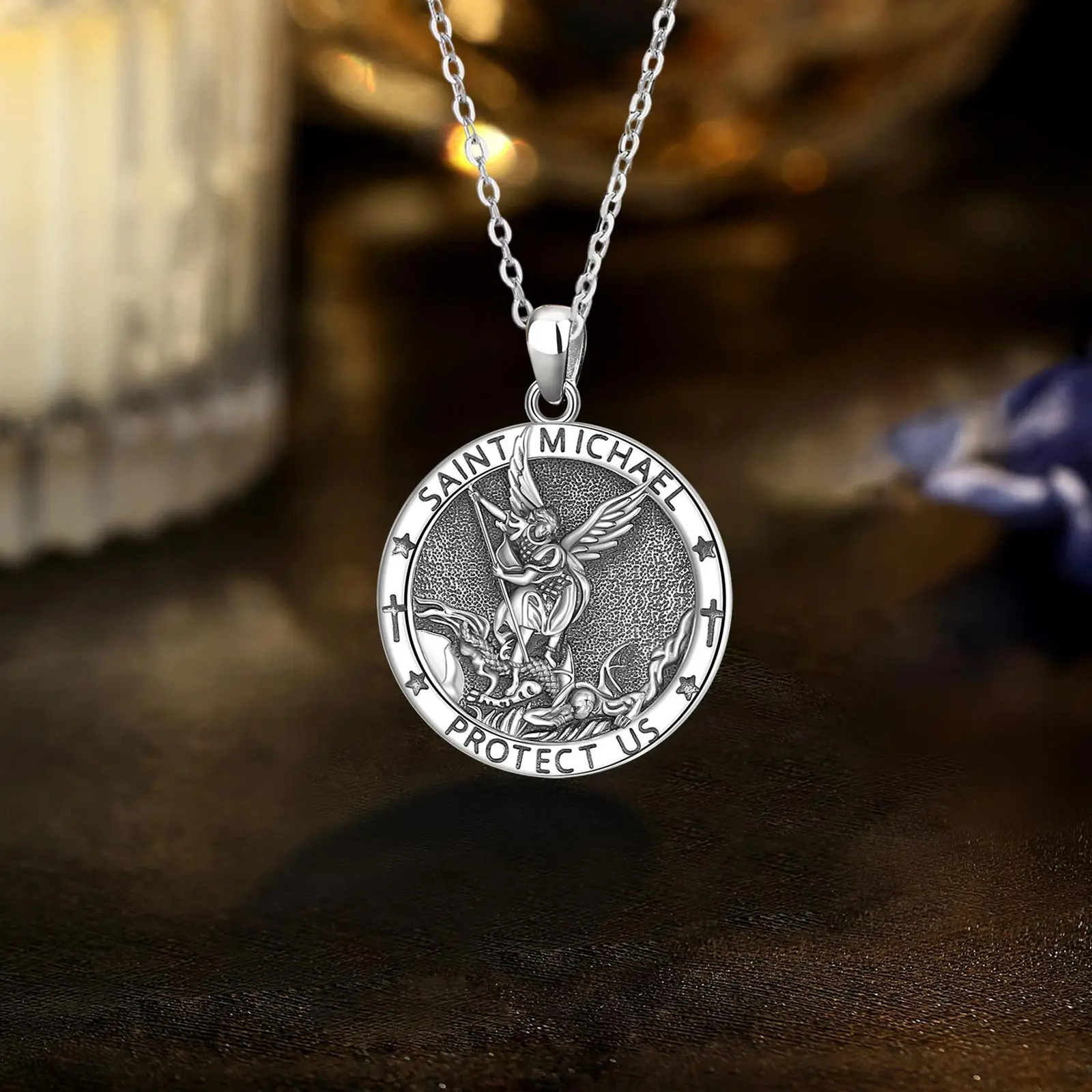 يودورا سانت مايكل قلادة 925 فضة رئيس الملائكة تميمة ميدالية قلادة مجوهرات مسيحية هدية دينية للرجال والنساء #4