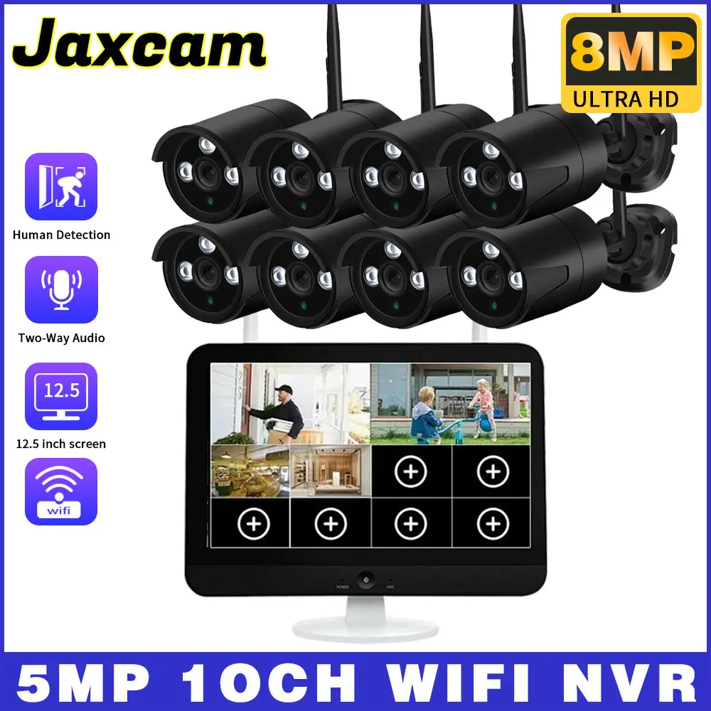 

10CH 5MP Wireless Security System Wireless NVR Kit 12.5-inch Screen Display Motion Detection Audio Recording and IR Night Vision