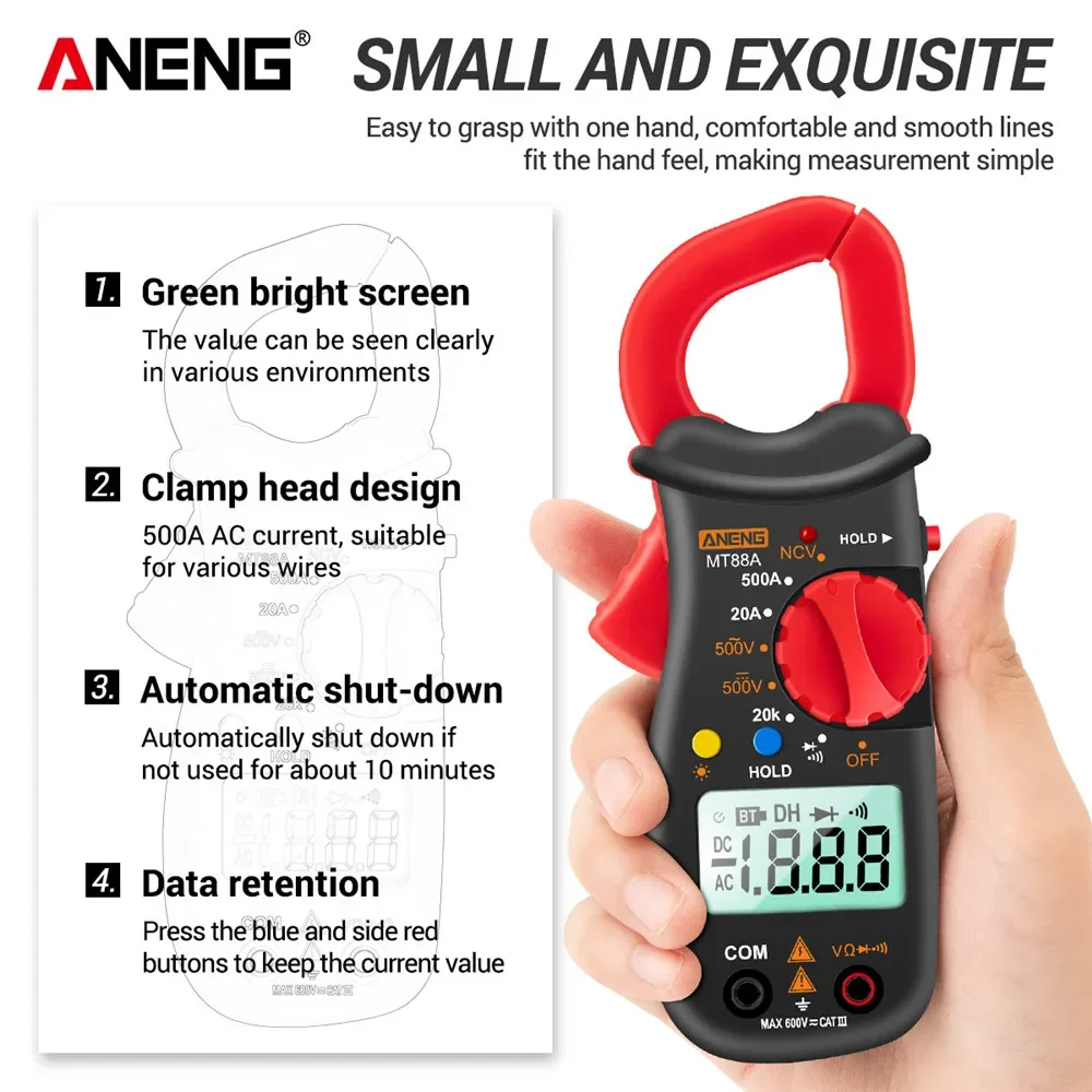 ANENG MT88A Digital Clamp Meter Multimeter DC/AC Voltage AC Current Tester Frequency Capacitance NCV Test