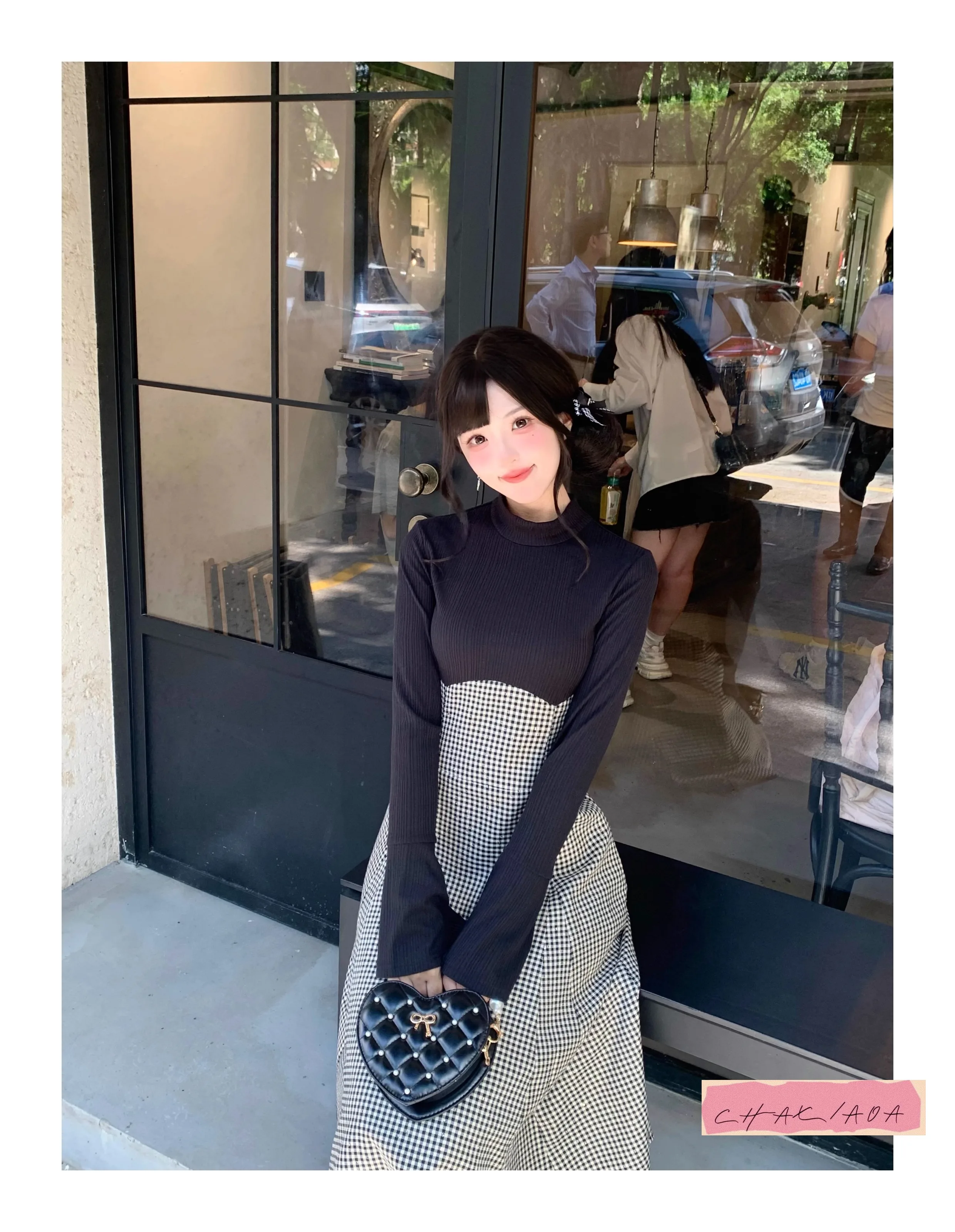 

2025 Japanese Wear New Elegant Commuter Style Fashion Splicing Sleeveless Long-sleeved Round Neck Plaid Vest Long Dress Women