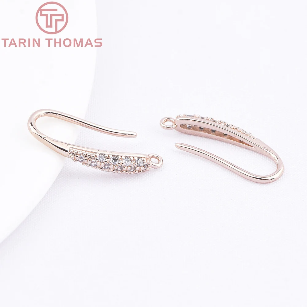 (2012)6PCS Height 20MM 24k Gold Color Plated Brass With Zircon Earrings Hook High Quality Jewelry Earrings Accessories Wholesale