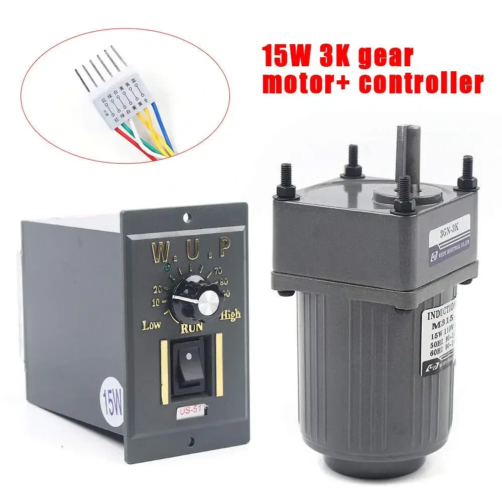 220V/110V 15W AC Gear Motor CW/CCW Single-Phase Gear Motor 0-450 RPM Electric Variable Speed Adjustable Controller Governor