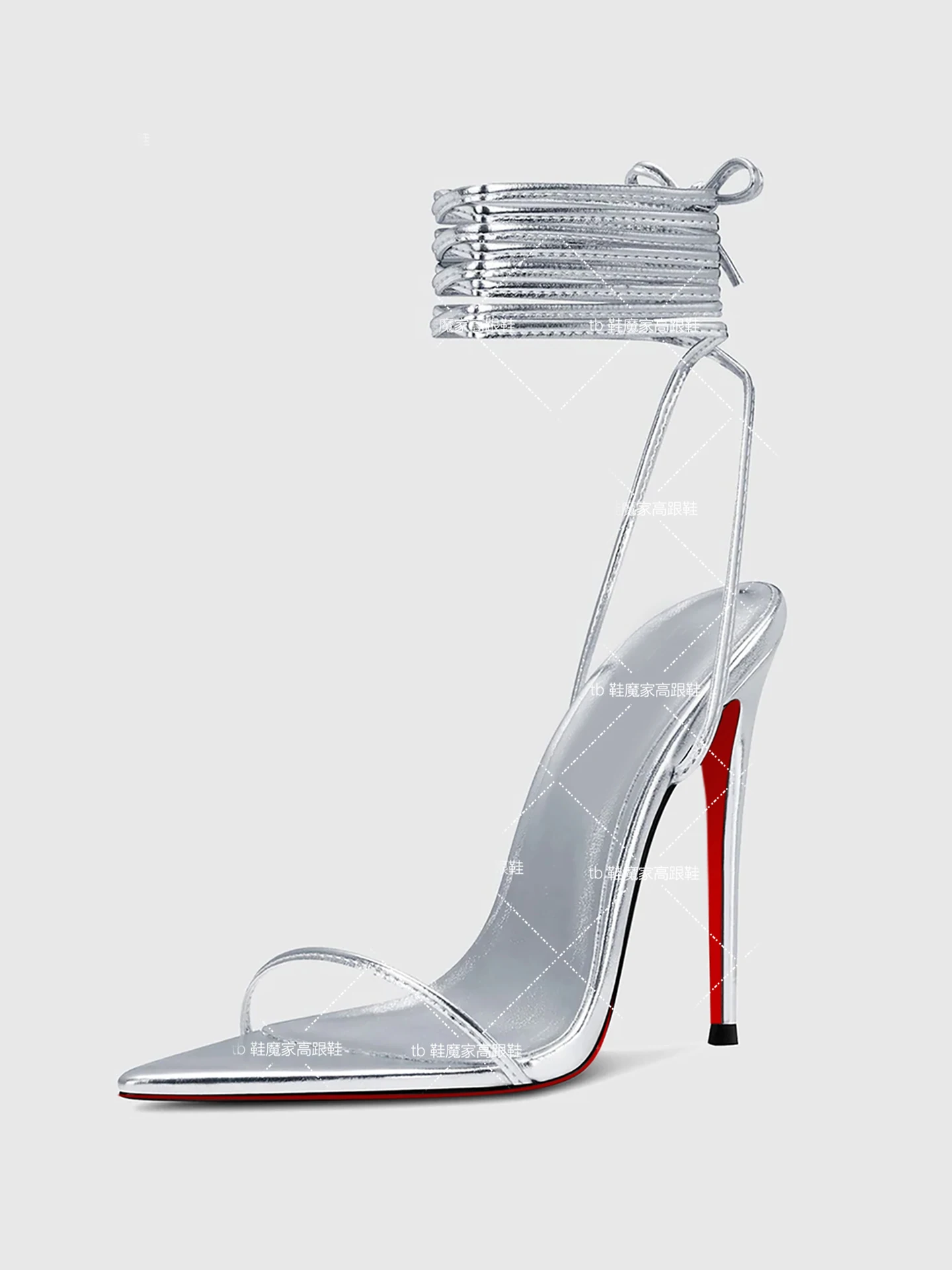 New 12cm Pointed Thin Cross Strap High-Heeled Sandals for Women in Europe, Sexy Silver Fashion Plus Size Shoes
