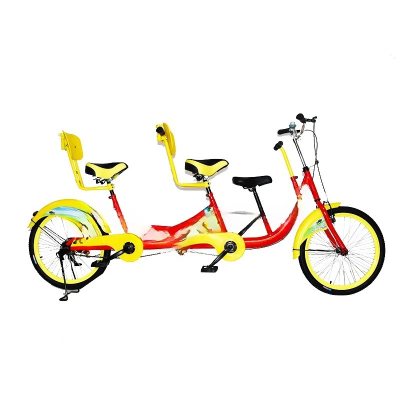 Double parent-child bicycle, row four people riding four-wheel parent-child tour rental one-wheel sightseeing