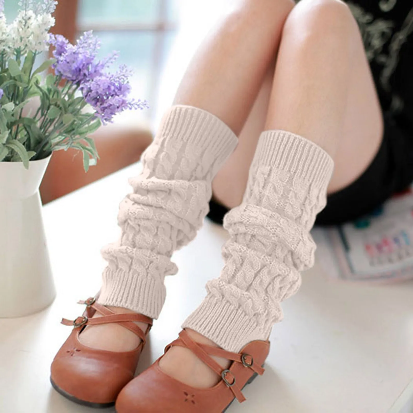 

Lolita Long Socks Women Leg Warmers Knitted Warm Foot Cover White Arm Warmer Ladies Autumn Winter Crochet Socks Boot Cuffs