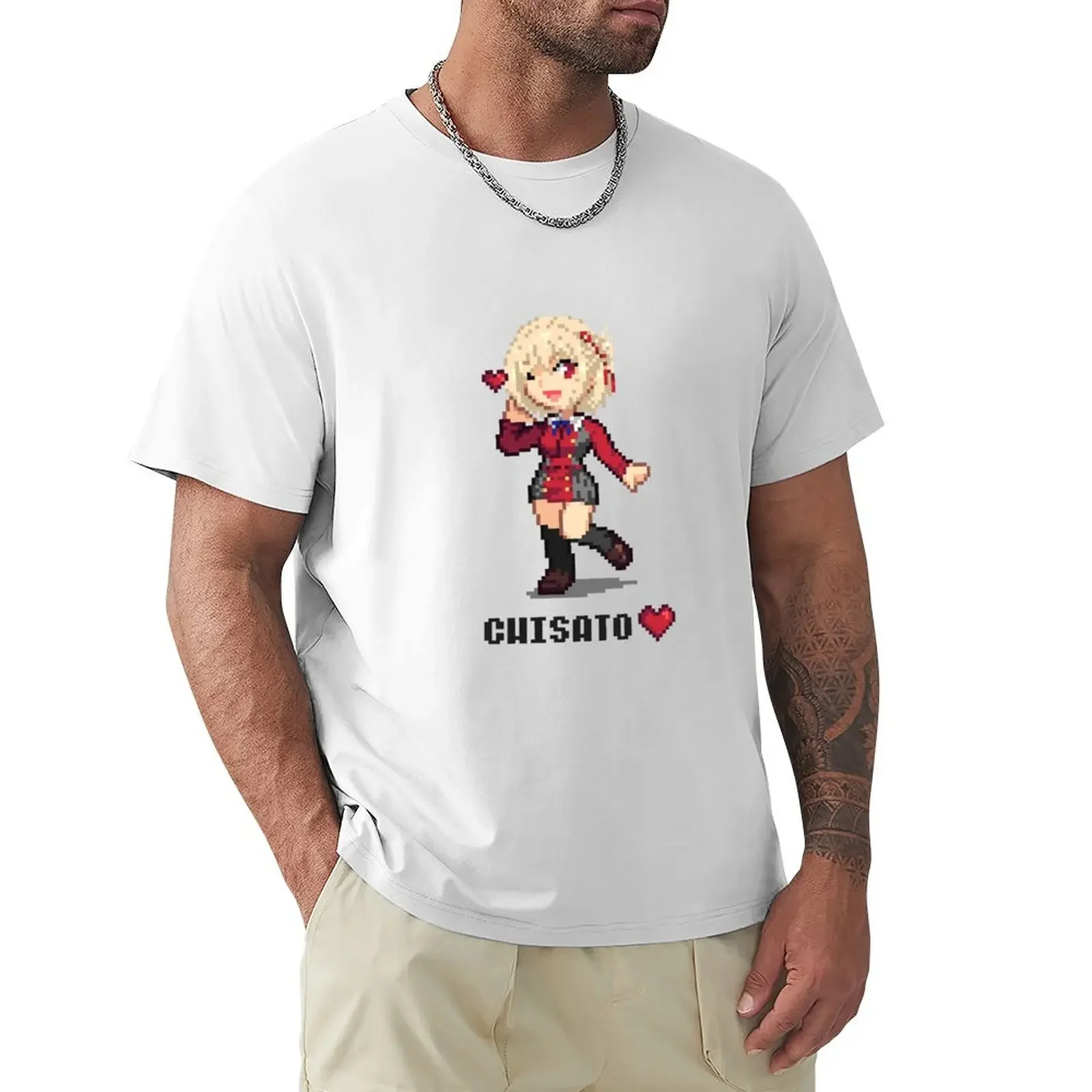 Aesthetic Clothes Oversized Blacks Aesthetic Clothing Men T Shirt Pixel Chisato (Lycoris Recoil) T-shirt Graphic Clothing Summer