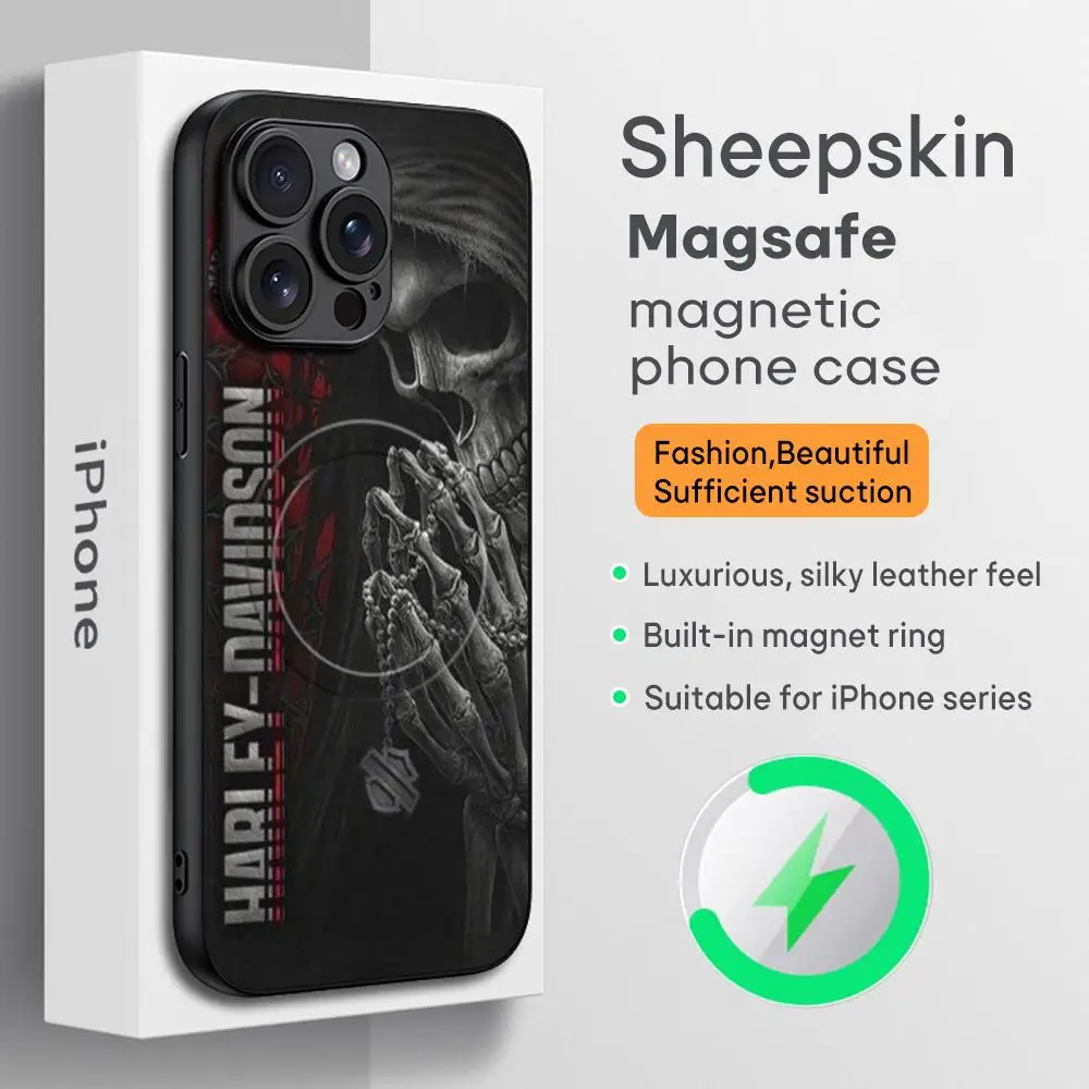 Cool HOT motor HD-HA-RLEYes Phone Case For iPhone 16 15 14 13 12 11 Plus Pro Max  High-end Luxury Magsafe Sheepskin