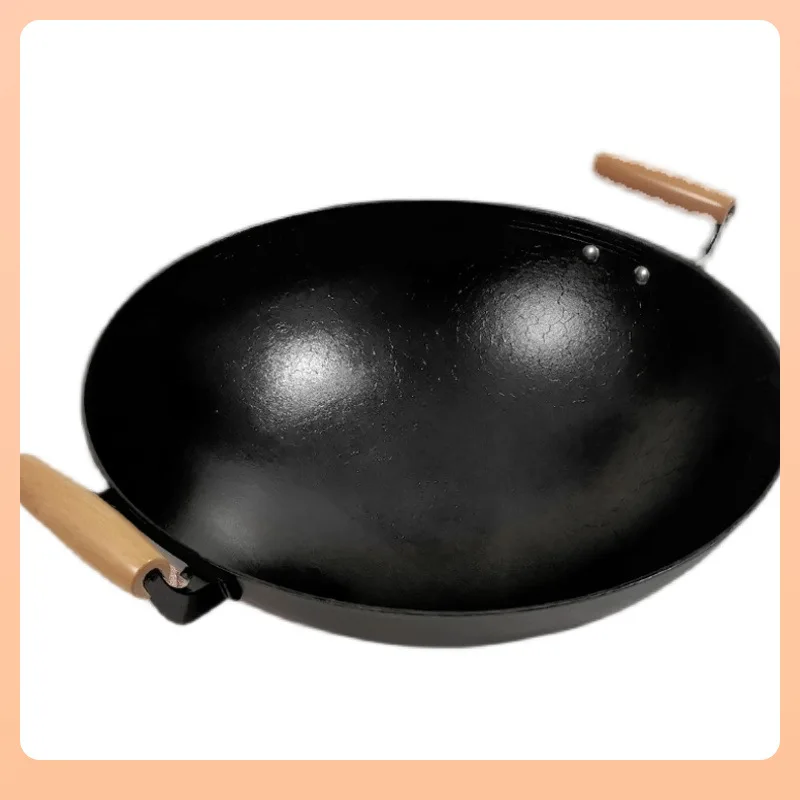 

Iron pan Binaural gas cast iron Uncoated non-stick household round bottom pan Free