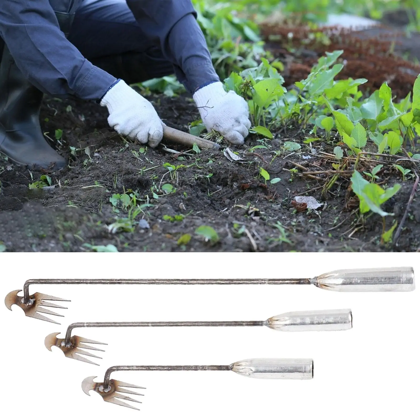 Stand up Weeder Puller Tool Dual Purpose Portable Hand Cultivator Rake Hoe Tiller Tool for Planting Plowing Vegetable Loosening