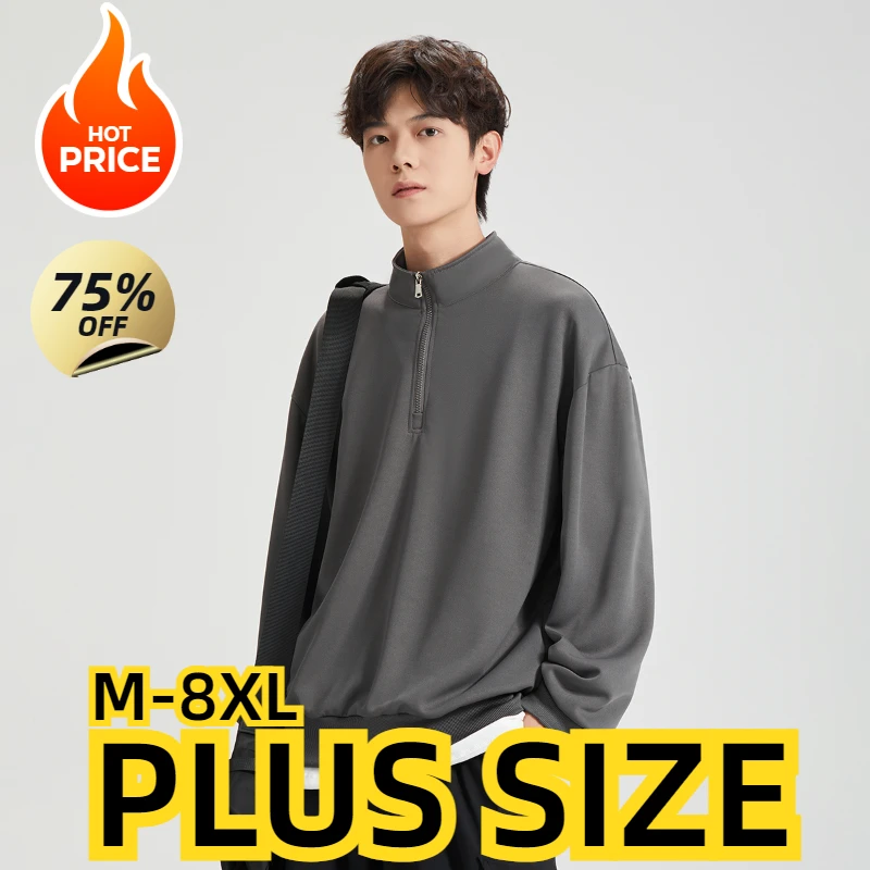 Plus Size Men Sweatshirt Double Sided Polar Fleece Warm Half Zipper Turtleneck Thermal Sweatshirts Casual Running Hoodie M-8XL