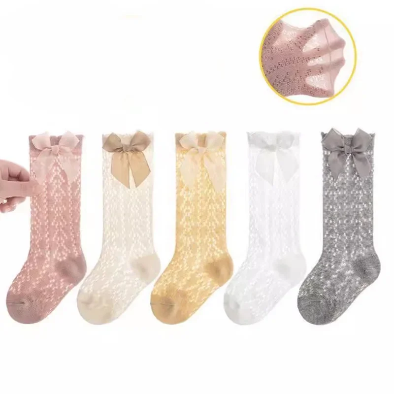Einfarbige Prinzessinnen-Babysocken mit Niedlicher Schleife für Kleinkinder Überkniestrümpfe Lange Kindersocken