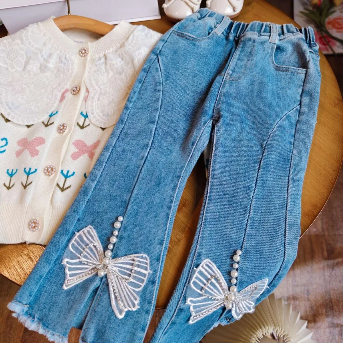 Children\'s Clothing Sets Cute Flower Sweater Sweater + Jeans 2pcs Sets Kids Clothes Girls 3 To 7 Years Girls Clothes