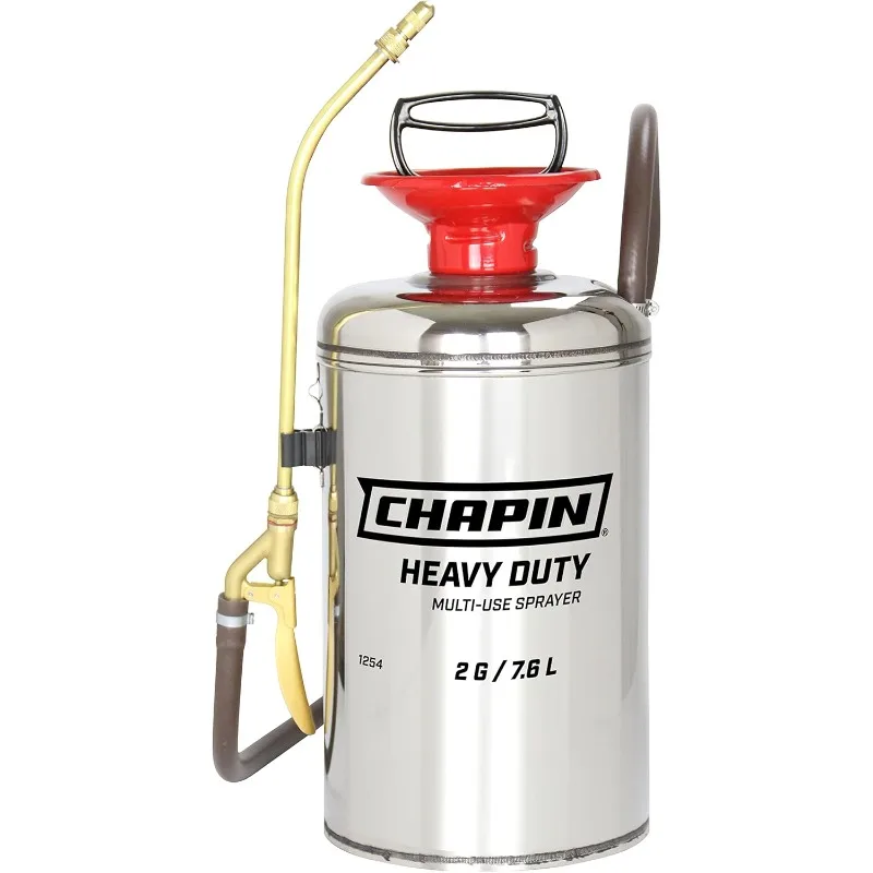 1254 2-Gallon Heavy-Duty Stainless Steel Tank Multi-Use Sprayer for Lawn, Home & Garden, Silver