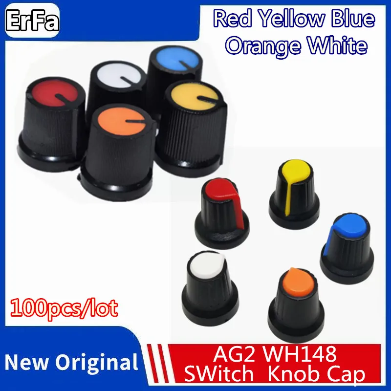 10pcs WH148 Potentiometer Switch knob Cap Plastic Knob Plum Handle 15X17mm AG2 AG3 Handle 6MM ORANGE YELLOW  WHITE BLACK RED