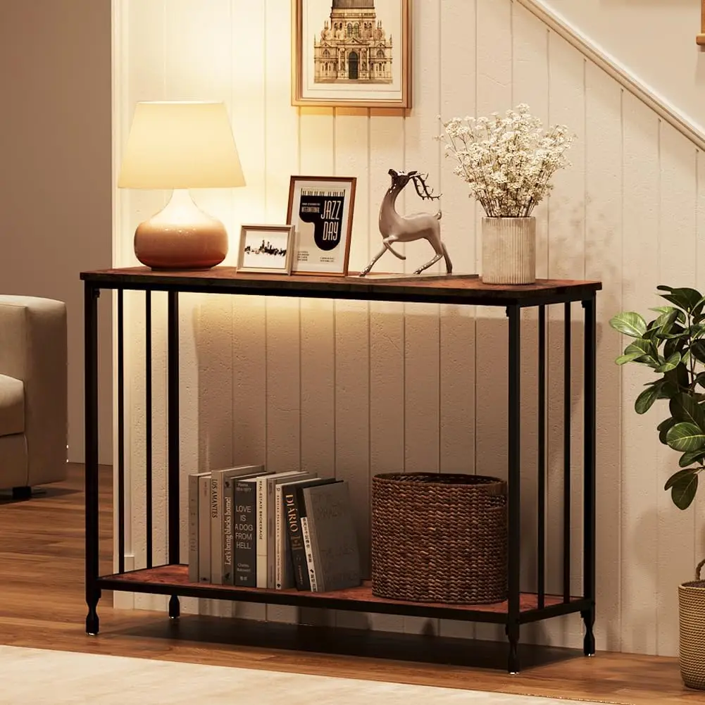 Mesa consola de 105cm, mesas de sofá, mesa de entrada estrecha, marco de Metal detrás de la mesa del sofá para sala de estar, vestíbulo, pasillo y dormitorio