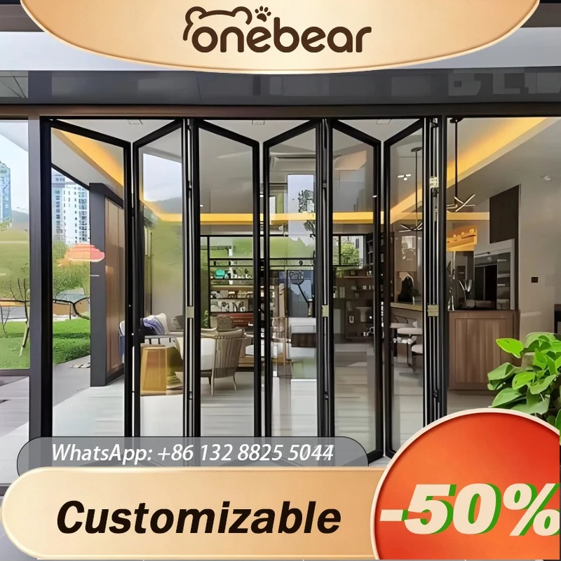 Any Size Custom Aluminum Glass Bifold Sliding Door Windproof Folding Door For Outdoor Balcony Terrace Whole House Customization