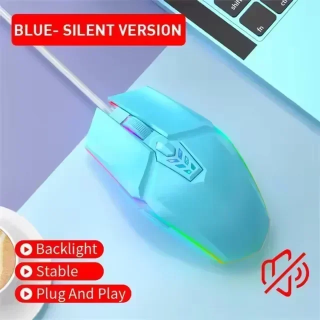 ZLRLMHY 1600 DPI Wired Backlit Mute Mouse Suitable for Optical 6-key RGB USB Mouse, Desktop Laptop Gaming Mouse