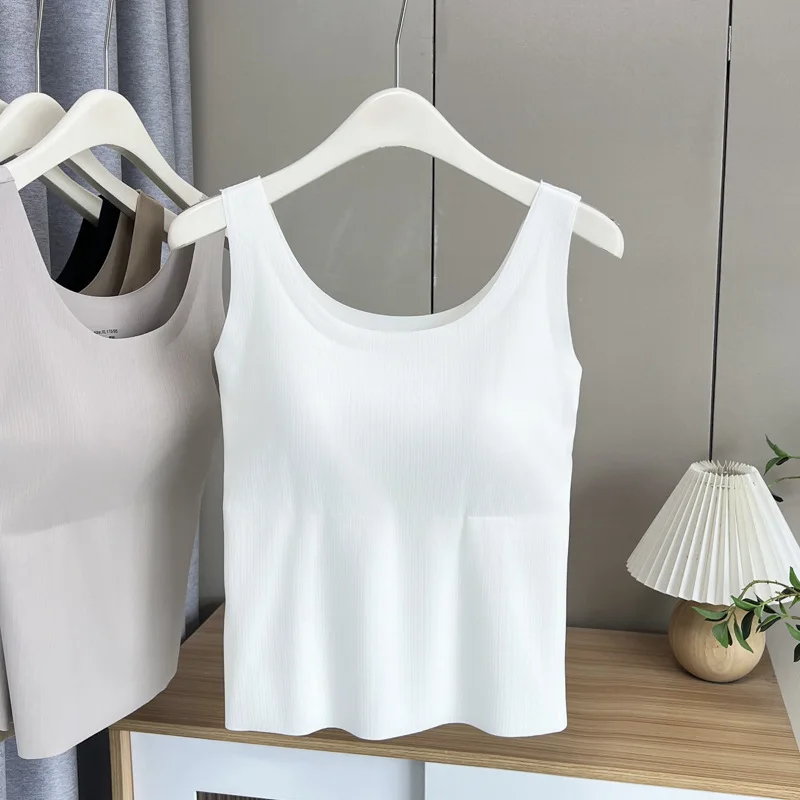 

Бесшовная майка из ледяного шелка с широкими плечами больших размеров, летняя новая стильная майка без рукавов с нагрудником и базовым жилетом 128