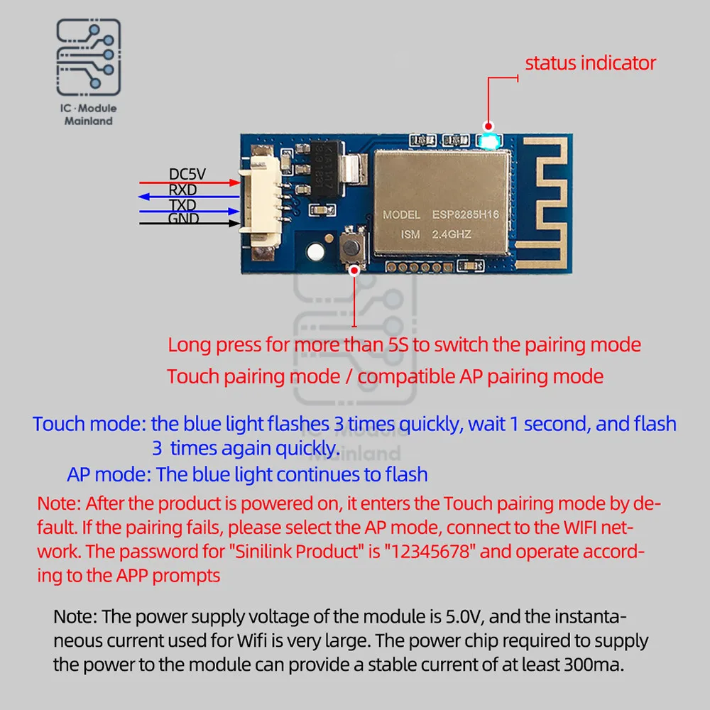 ESP8285 WiFi Module Smart Home Mobile APP Remote Control Open Source Power Wireless Transparent Transmission Serial WiFi Module