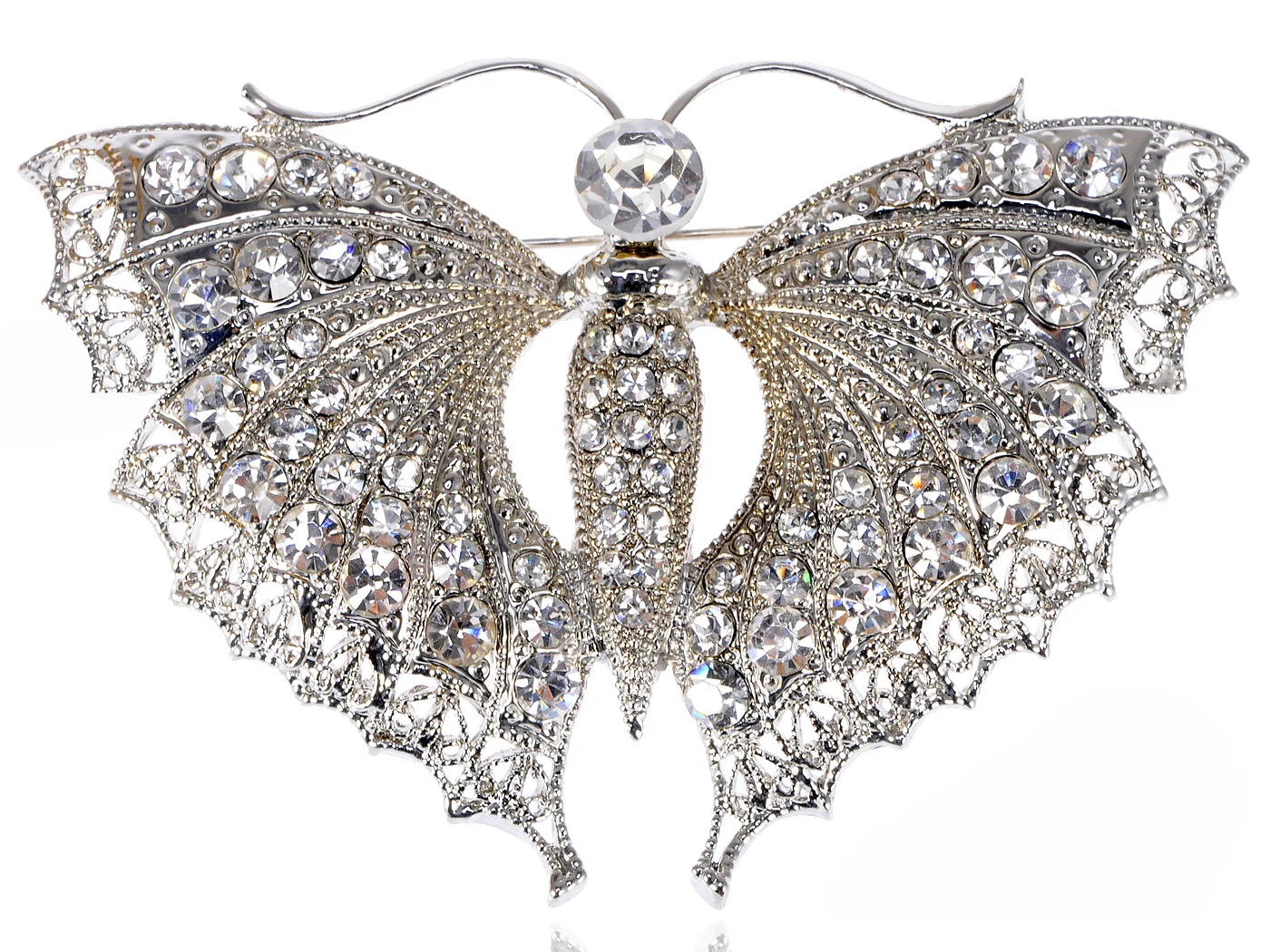 Womens Vintage Silver Toned Elegant Butterfly Moth Insect Convertible to Pendant Brooch Pin