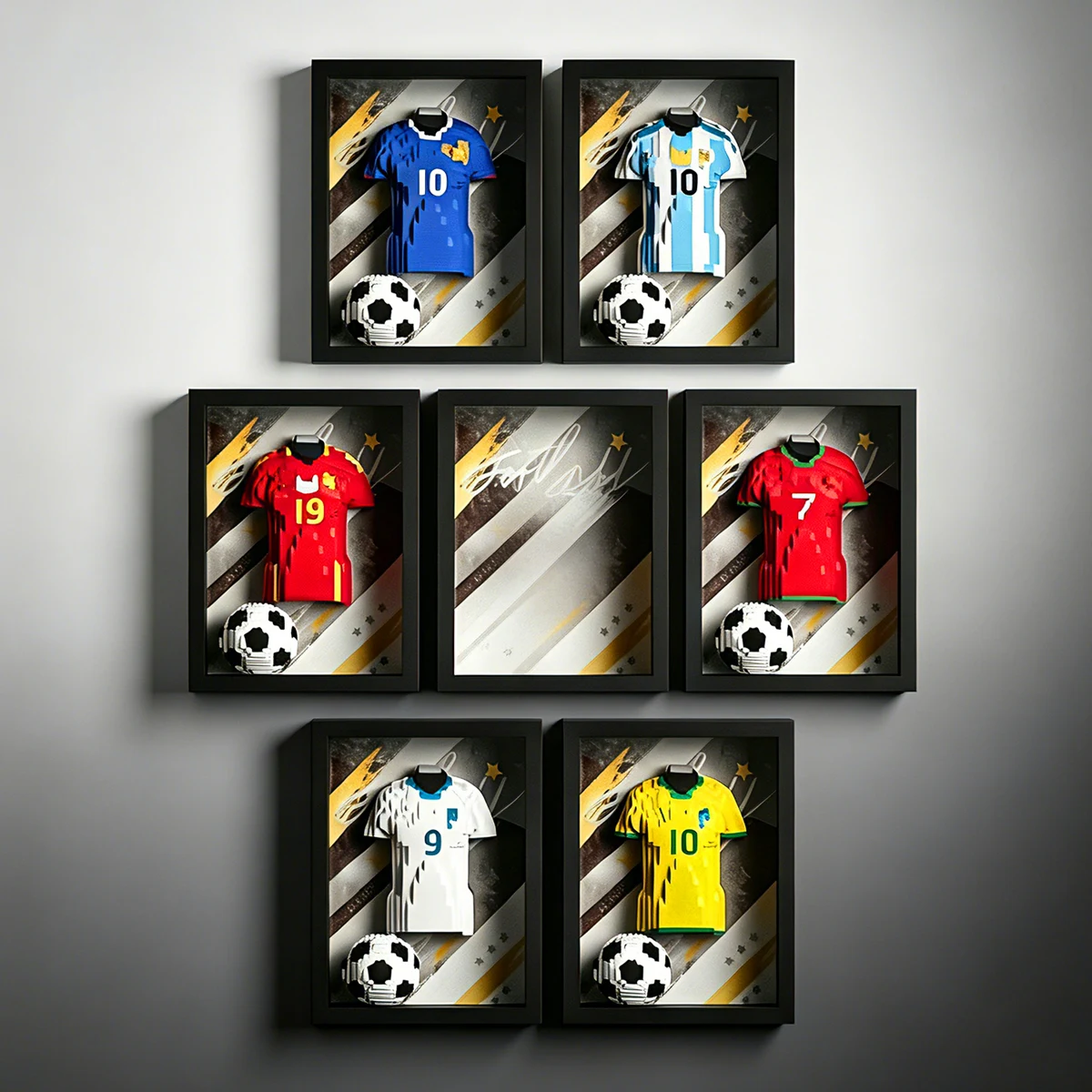 Desktop Wall Display World Soccer Football Jersey Frame Home Decor Mini Building Block Set Gift for Fans view 5