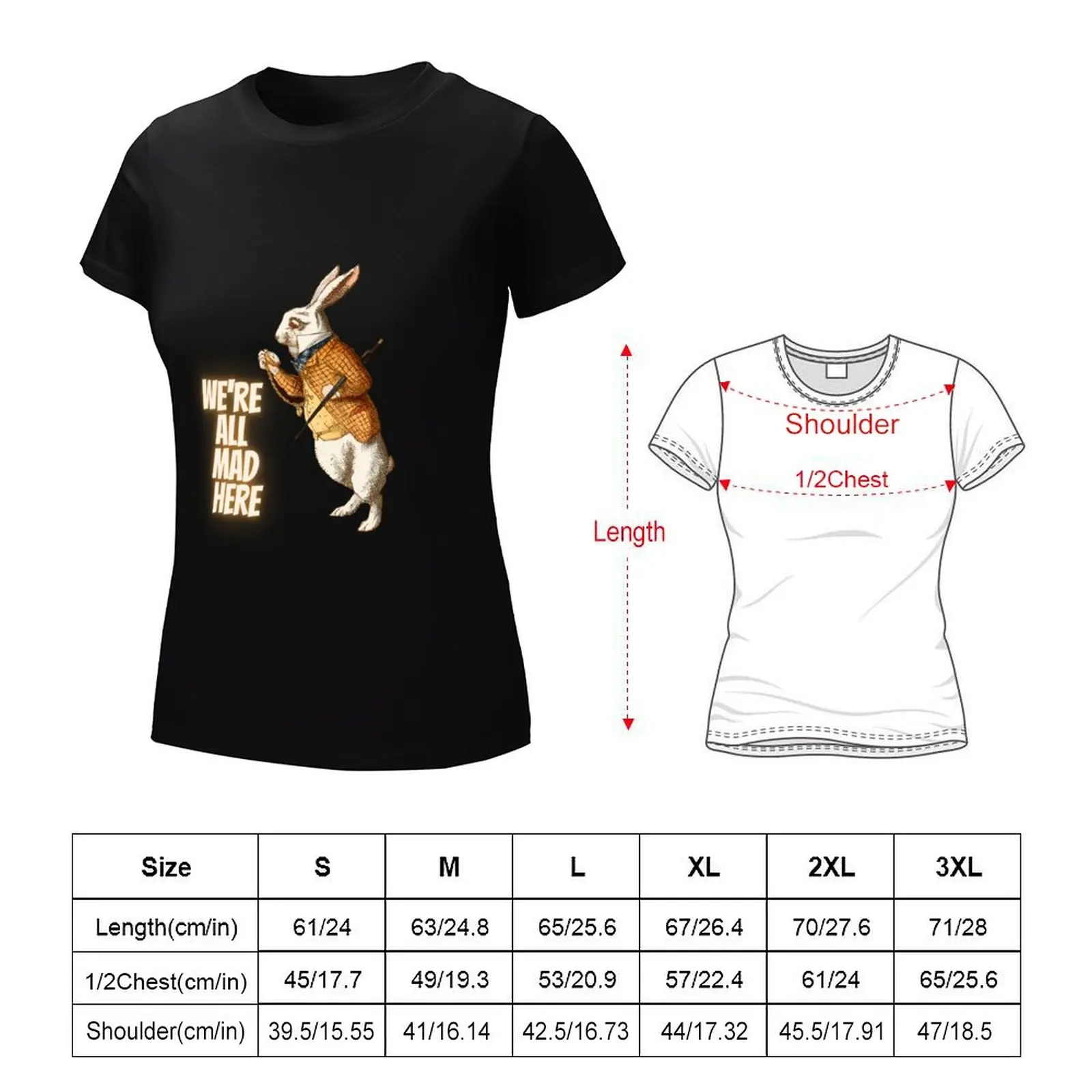 Siamo tutti pazzi qui _ Alice wonderland brown rabbit quotes t-shirt grafica animal prinfor blanks magliette new edition per le donne