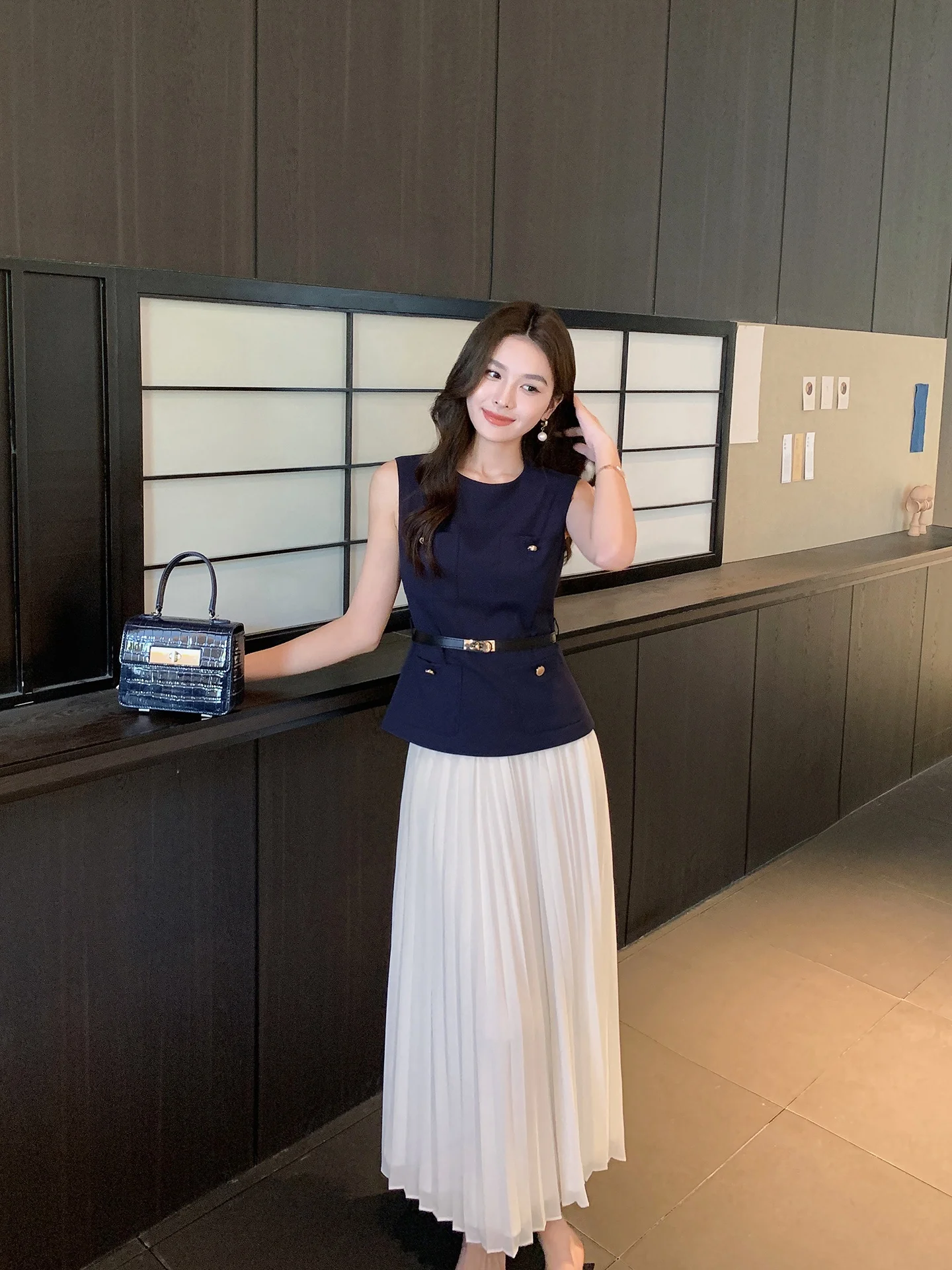 

Юбка-трапеция с высокой талией Ms.Daoge, плиссированная, белая, женская, из дышащего полиэстера, для города, повседневный стиль