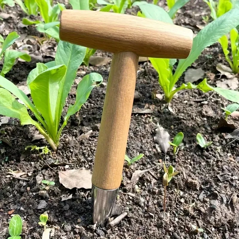Handsaug-Dibbler mit Holzgriff zum Aussaat von Samen, Umpflanzen von Pflanzen, Pflanzbirnen, Graben, Gartenarbeit, Garten, Locher-Werkzeug – Detail 5